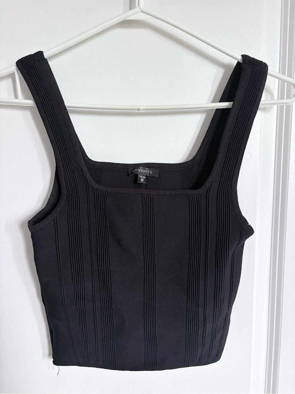 Dynamite Black Ribbed Square-Neck Tank Top *CROPPED*